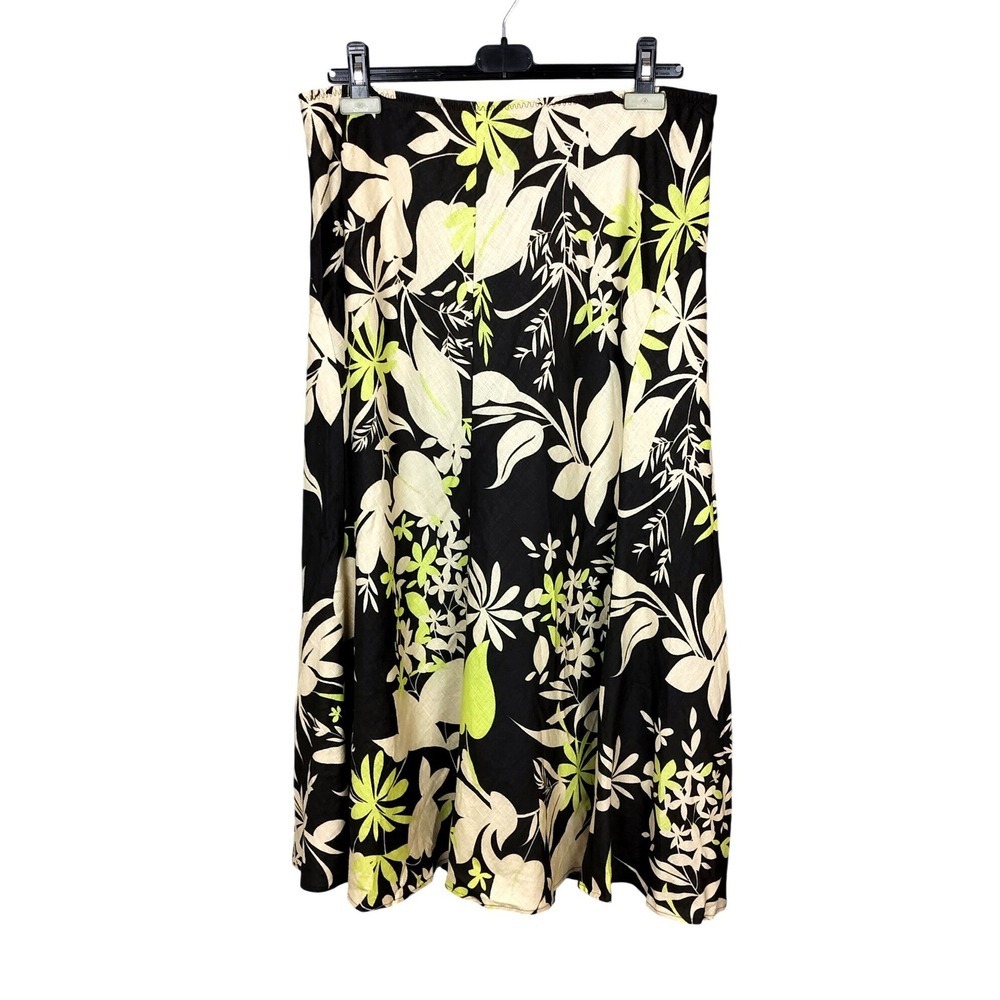 Linen Floral Maxi Skirt Voluminous & Flowy Black Yellow Cream Lined Windsmoor